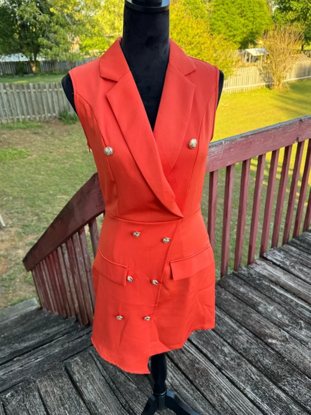 Sleeveless Coral Red/Orange‎ Double-Breasted Blazer Mini Dress